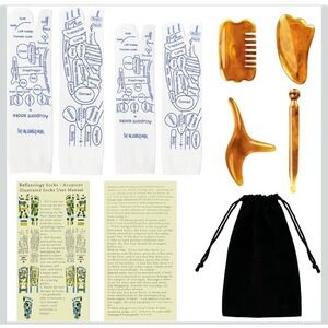 Reflexology Socks and 4pc Resin Massage Tool Set with Storage Bag Health‎ New